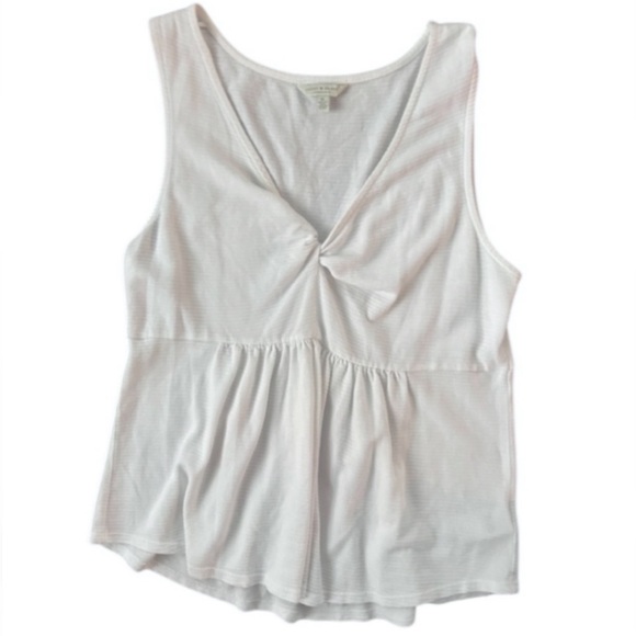 Lucky Brand Tops - LUCKY BRAND Babydoll Peplum Tank Top Twisted V Neck Ribbed Ivory Casual Y2K | M